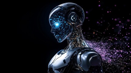 Fototapeta premium Futuristic humanoid robot with glowing features, exuding an aura of advanced technology and artificial intelligence.