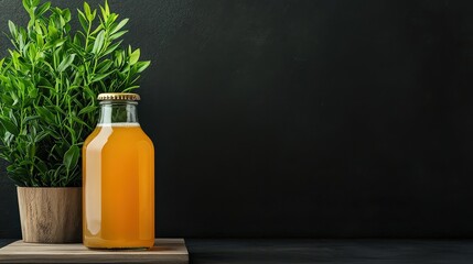 Ginger beer bottle with sediment indoor setting beverage photography minimalist style close-up view refreshing concept