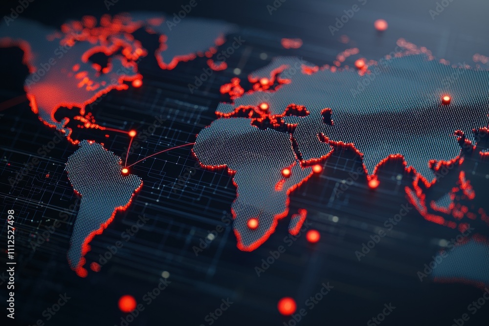 Poster glowing network map with security alerts and digital visualization background