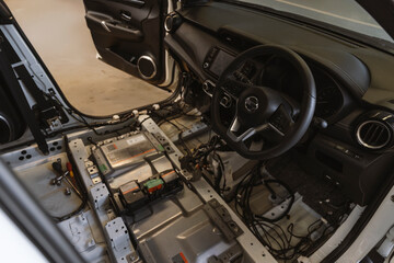 car repair station with soft-focus and over light in the background