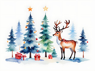 Nordic Reindeer Christmas Tree: A Magical Wonderland of Cozy Lighting and Whimsical Watercolor Illustrations