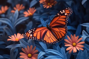 A monarch butterfly perched on a bouquet of colorful flowers
