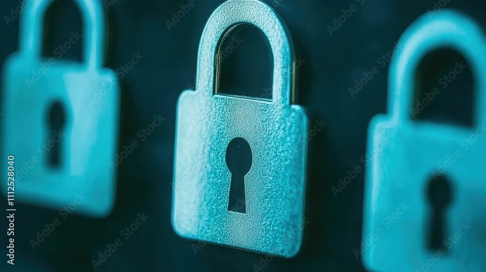 Poster close-up of padlocks representing cybersecurity and data breach warning symbols in digital context