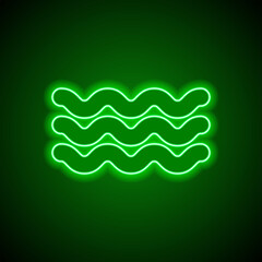 Water waves simple icon. Flat design. Green neon on black background with green light
