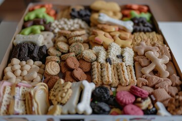 Fototapeta premium A box overflowing with various types of cookies