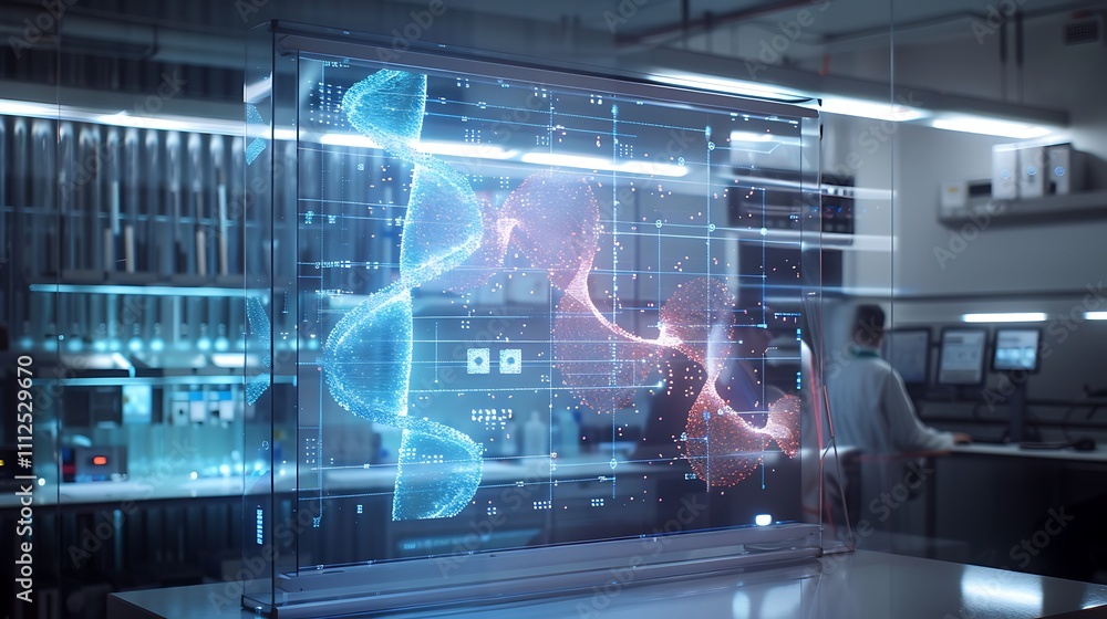 Poster a high-resolution touchscreen in a lab, displaying a detailed map of neural pathways with interactiv