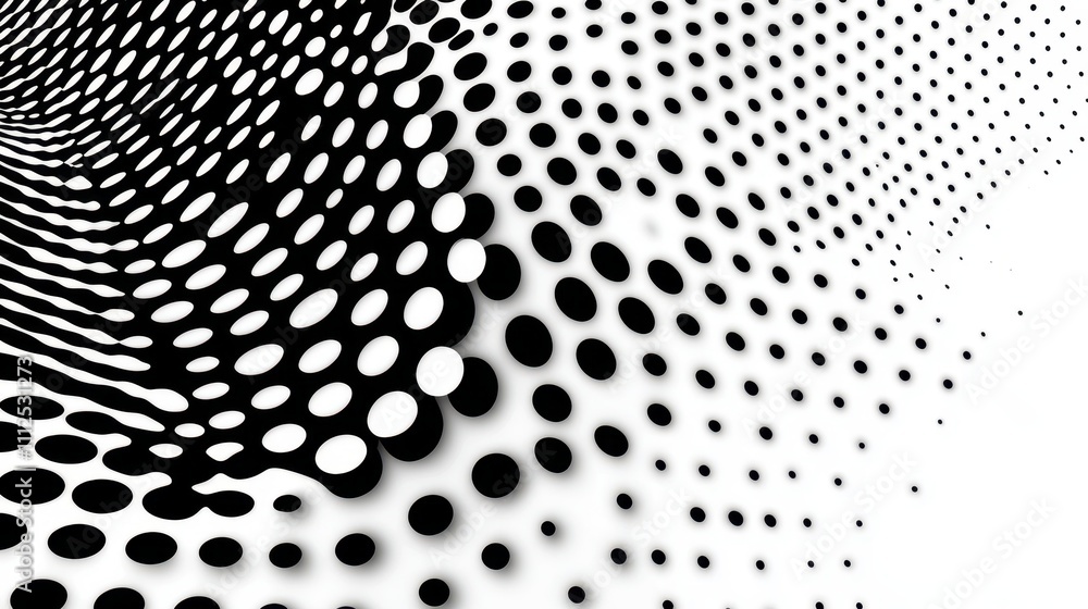 Poster abstract black and white dotted pattern with gradient effect and motion illusion