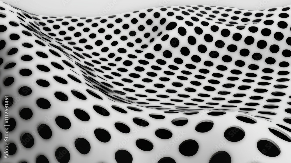 Poster abstract black and white pattern with dots on wavy surface for creative design