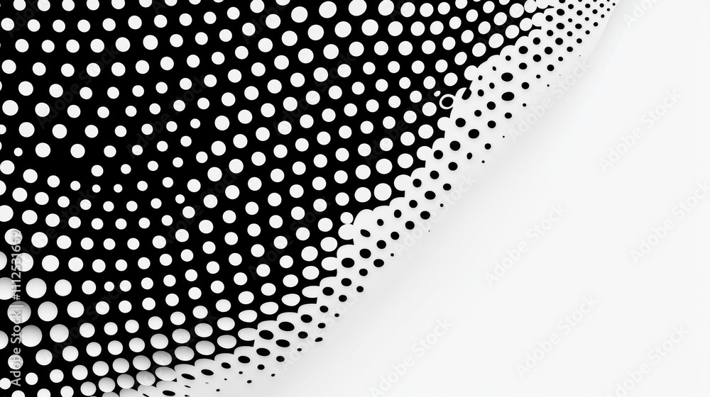 Poster abstract black and white halftone pattern with gradients and dynamic dots