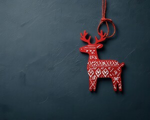 A reindeershaped price tag glowing with holiday patterns, painted in acrylic textures