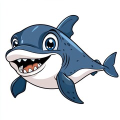 Naklejka premium Cute cartoon illustration of a Christmas dolphin with festive decorations and big shiny eyes, isolated white background.