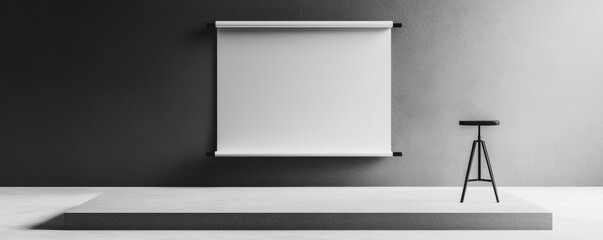 Obraz premium Modern digital display floating rollup stand in minimalist setting