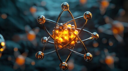 Vibrant Atomic Structure with Energetic Electrons and Glowing Nucleus in 3D
