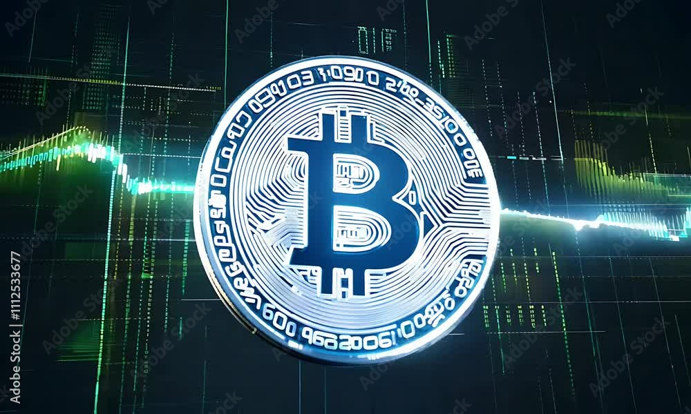 Poster Bitcoin Coin Rotating with Chart Animation