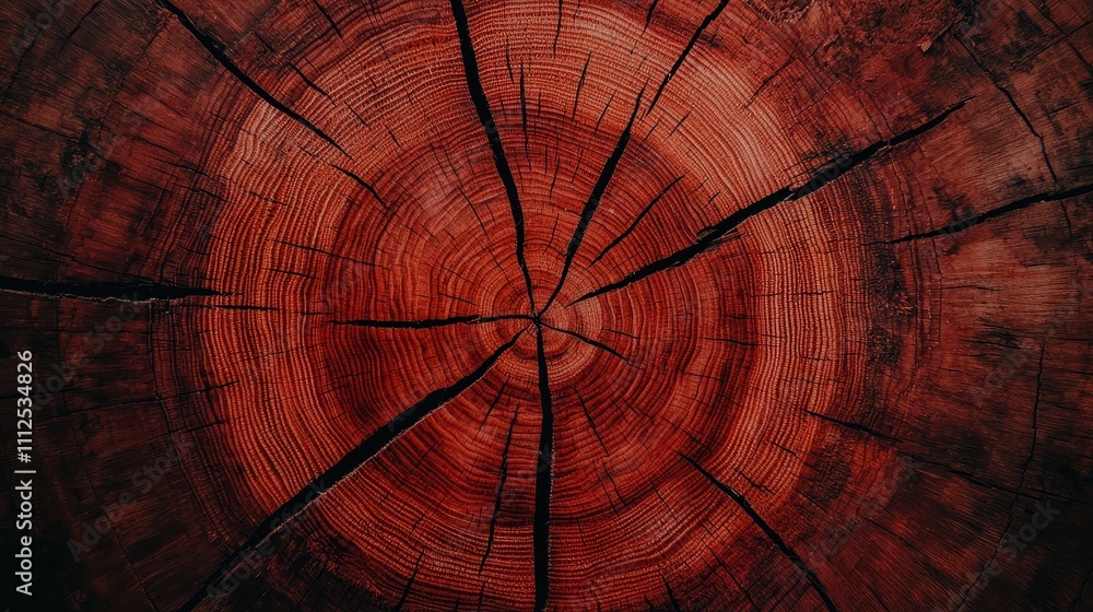 Aufkleber close-up view of textured tree ring with cracks and natural patterns in wood