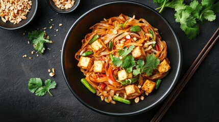 Tasty Asian Noodle Dish with Tofu, Vegetables, and Peanuts