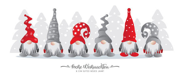 Weihnachtswichtel Grußkarte für Weihnachten und Neujahr - Vektor Illustration mit deutschem Text