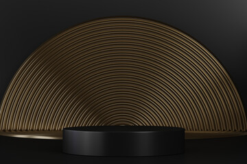 Fashion product background and stand black podium display with blank backdrops.