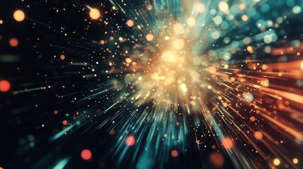 Naklejka premium Fast-moving lights streak across a dark background, creating a blurry, futuristic effect. Perfect for a banner or poster.