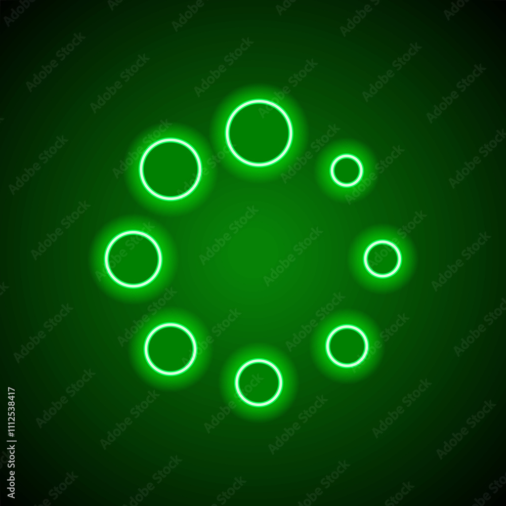 Poster loading vector simple icon. flat design. green neon on black background with green light