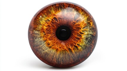Detailed human eyeball model, vibrant iris and realistic sclera, isolated on clean white background, anatomical precision