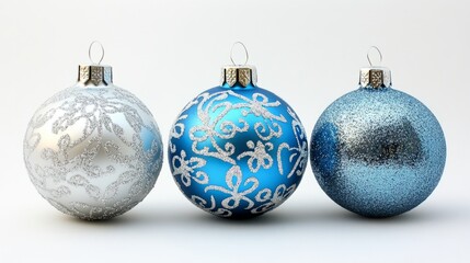 Christmas blue silver decorations balls New Year on white background 
