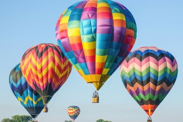 Naklejka premium Colorful hot air balloons soaring in the clear blue sky, a beautiful aerial display