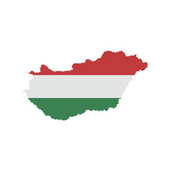 Outline map of Hungary filled with red, white, and green flag colors, representing national pride and cultural heritage, perfect for geographic and symbolic design purposes.