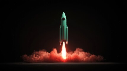 Fototapeta premium Rocket launch action in space isolated on black background render