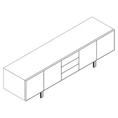 Hand drawn silhouette of mid century dresser. Modern furniture outline drawing. Line art cupboard for trendy interior design. Sketch commode on legs. Vector illustration