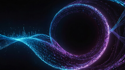 Digital background perfect for tech processes, neural networks, artificial intelligence, data transfer and encryption, digital archives, sound and graphic presentations, science, education, etc.