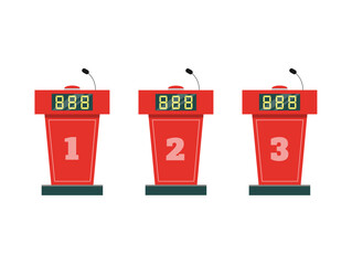 Set of empty game show stands with playing buttons isolated on white background. Vector stock