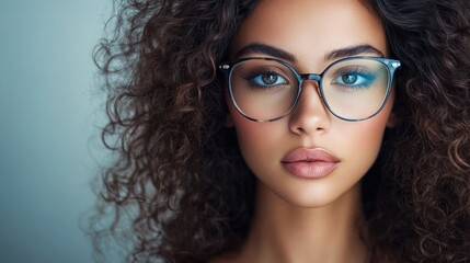 Obraz premium A portrait of a woman with glasses, taken from a close perspective