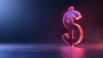 Glowing dollar sign with digital data streams, representing financial growth and insurance safety