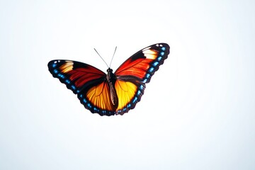 Obraz premium A vibrant butterfly soars through the air, its wings beating rapidly as it moves