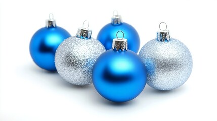 Obraz premium Christmas blue silver decorations balls New Year on white background 