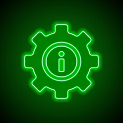 Gear vector, simple icon. Flat design. Green neon on black background with green light