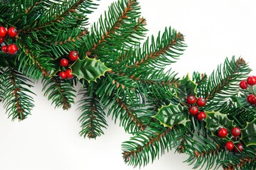 A decorative branch from a Christmas tree featuring bright red berries