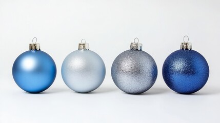Christmas blue silver decorations balls New Year on white background 