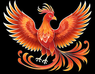 Fiery phoenix with ornate tail feathers