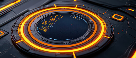 Futuristic diagnostic device with glowing orange accents and digital display. intricate design showcases advanced technology and precision engineering, perfect for sci fi enthusiasts