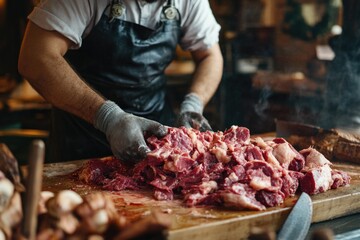 A close-up shot of a person preparing food on a kitchen counter