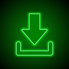 Download simple icon, vector. Flat design. Green neon on black background with green light