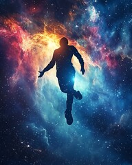 Naklejka premium Cosmic Silhouette Fusion, Cosmic Silhouette in Abstract Space Background