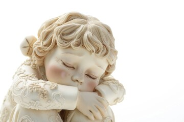 Fototapeta premium A bronze statue of a little girl embracing herself, conveying self-love and comfort