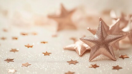 Delicate rose gold star confetti on a soft cream background with a slight shimmer, perfect for an elegant and romantic celebration effect
