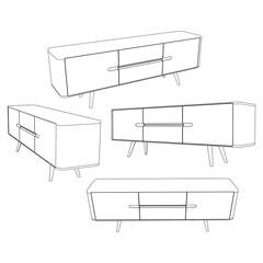 Sideboard Living Room Furniture isolated continuous line art flat vector illustration