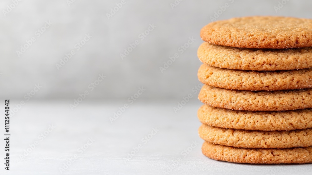 Poster stack of delicious cookies: a close-up shot of a stack of golden-brown cookies, each perfectly round