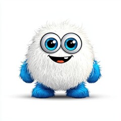 Fototapeta premium Cute cartoon illustration of a cheerful snowball with big glowing eyes, isolated white background.