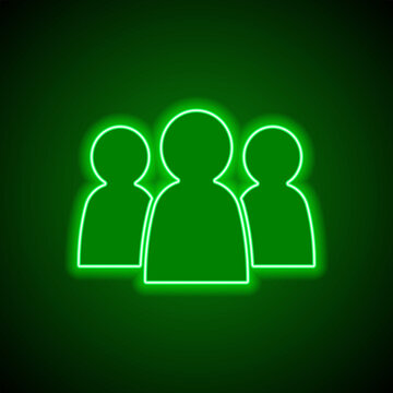 Community, people simple icon. Flat design. Green neon on black background with green light